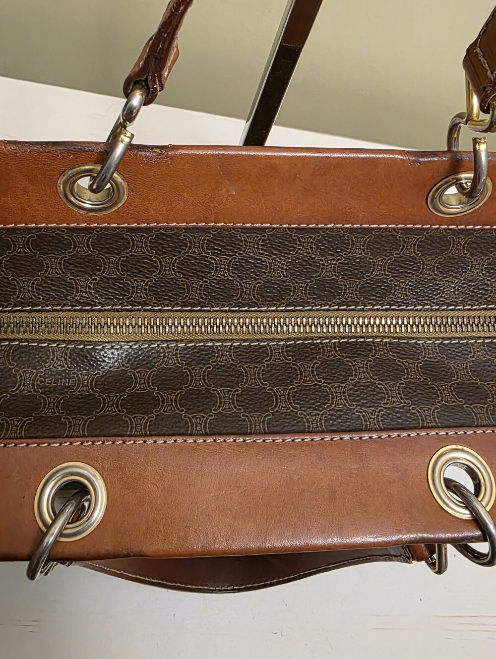 Celine | Brown Macadam Top Handle Handbag - Picture 4 of 14